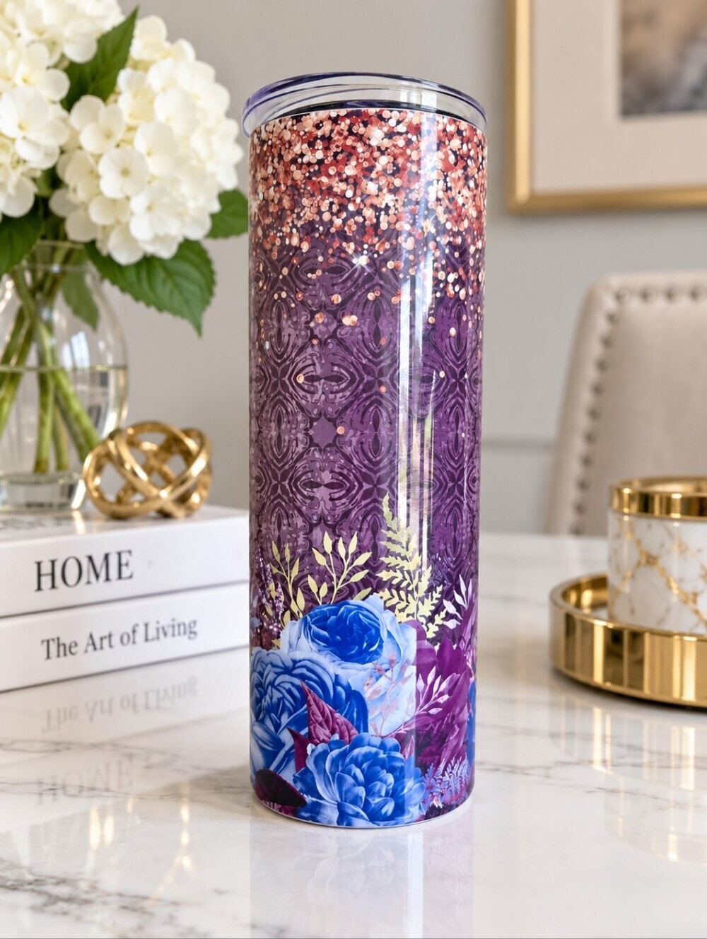 20 oz Decorative Stainless Steel Floral Tumbler